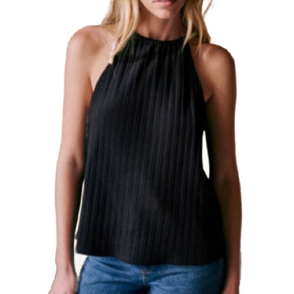 Sezane Jill Black Tank Top with Tie Straps - Picture 4 of 7
